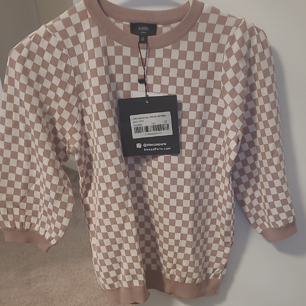 Kids Checkered Sweater -dusty Rose and White